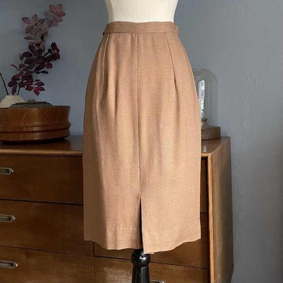 Vtg 60’s Jackie Stuart Cropped Jacket Skirt Suit Tweed Camel Office Mad Men XS/S - Picture 8 of 11